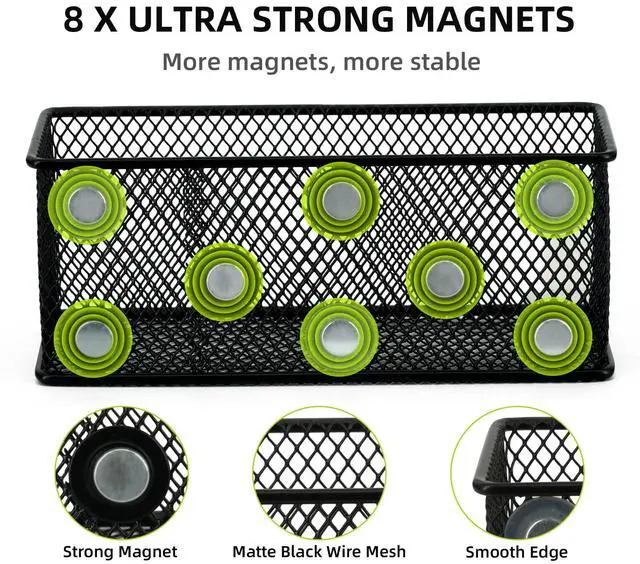 Alt view image 5 of 7 - Magnetic Locker Organizer and Accessories, Wire Mesh Magnetic Storage Baskets, Magnetic Pencil Holder for Dry Erase Markers, Fridge, Whiteboard, School Locker, Pack of 3, Black