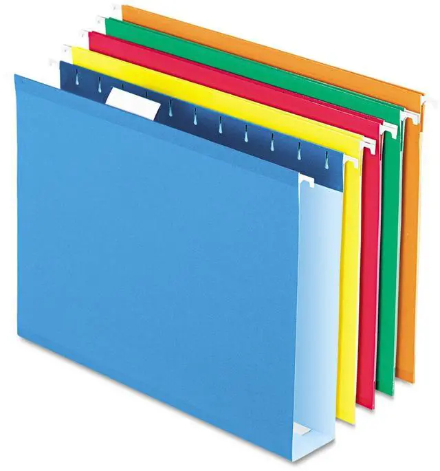 Main image of Extra Capacity Hanging File Folders, Letter Size, Reinforced, 2 Inch Expansion, Assorted Colors, 25 Per Box (4152X2 ASST)