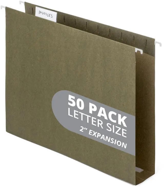 Main image of 50 Extra Capacity Hanging File Folders, Heavy Duty Expanding Hang Folders with 2 Expansion, Standard Letter Size, Designed to Store Bulky Files, 50 Pack