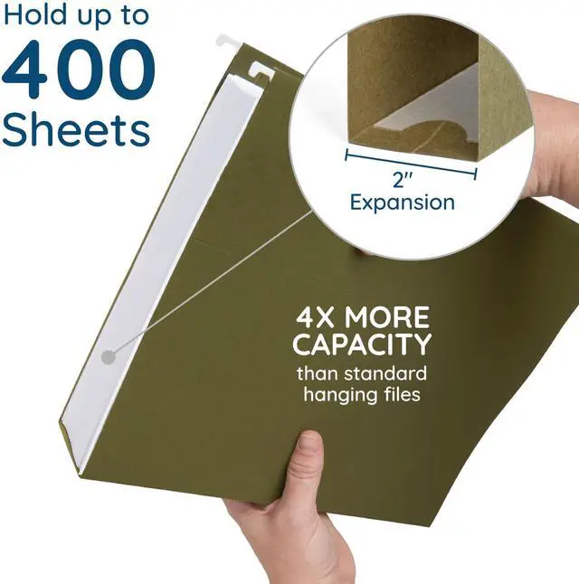 Alt view image 3 of 7 - 50 Extra Capacity Hanging File Folders, Heavy Duty Expanding Hang Folders with 2 Expansion, Standard Letter Size, Designed to Store Bulky Files, 50 Pack