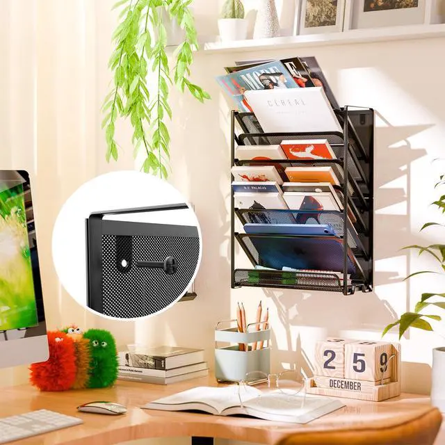 Alt view image 3 of 7 - Wall File Organizer, Mesh 7-Tier Vertical Hanging File Holder, Desktop Metal Files Rack for Office and Home, Black