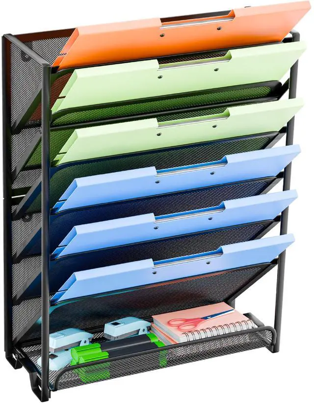 Main image of Wall File Organizer, Mesh 7-Tier Vertical Hanging File Holder, Desktop Metal Files Rack for Office and Home, Black