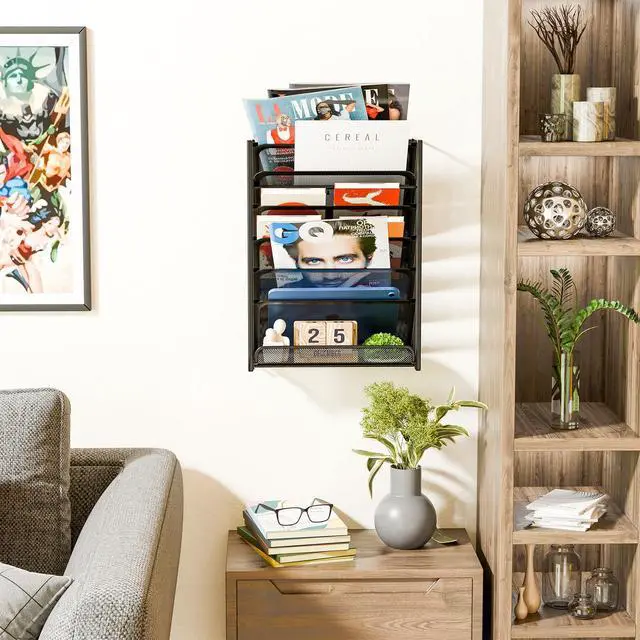 Alt view image 4 of 7 - Wall File Organizer, Mesh 7-Tier Vertical Hanging File Holder, Desktop Metal Files Rack for Office and Home, Black