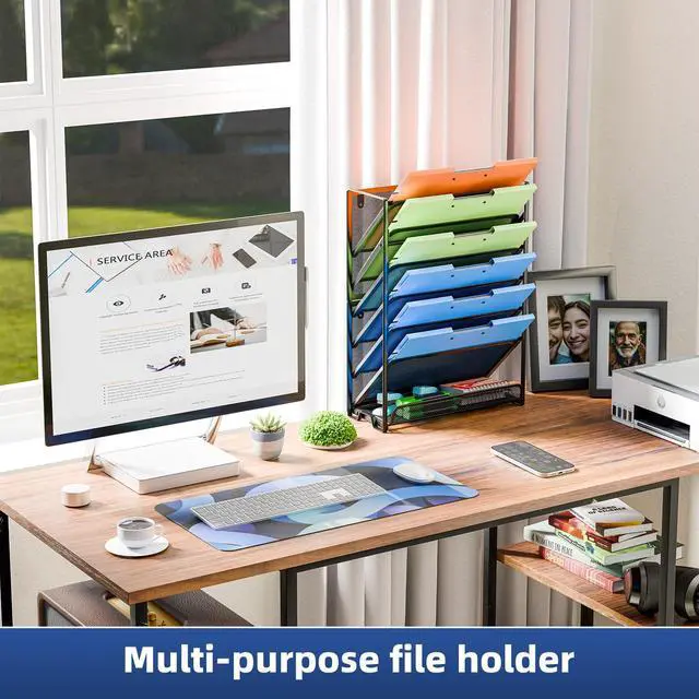 Alt view image 5 of 7 - Wall File Organizer, Mesh 7-Tier Vertical Hanging File Holder, Desktop Metal Files Rack for Office and Home, Black