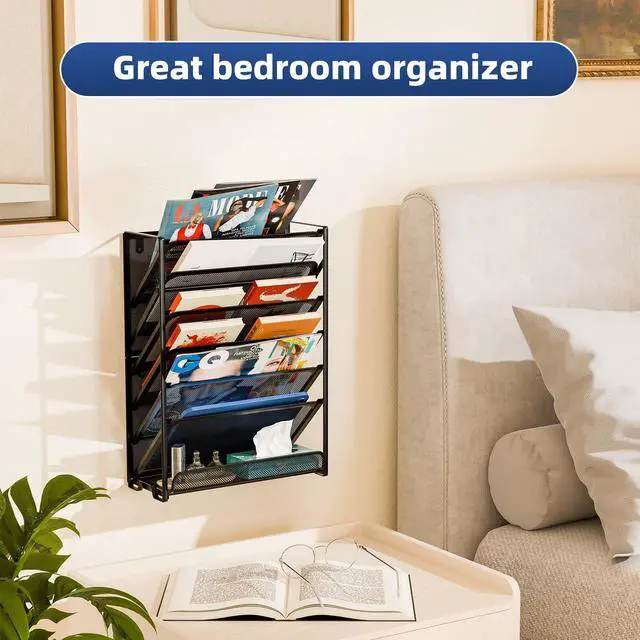 Alt view image 6 of 7 - Wall File Organizer, Mesh 7-Tier Vertical Hanging File Holder, Desktop Metal Files Rack for Office and Home, Black