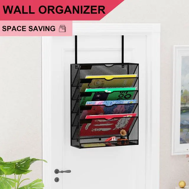 Alt view image 2 of 7 - 6-Tier Hanging File Organizer Office Cubicle Accessories for Work Organizer Wall Mount File Holder for Mails Folders Papers Magazine Organization, Black