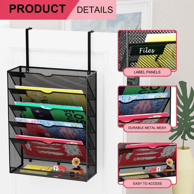 Alt view image 4 of 7 - 6-Tier Hanging File Organizer Office Cubicle Accessories for Work Organizer Wall Mount File Holder for Mails Folders Papers Magazine Organization, Black