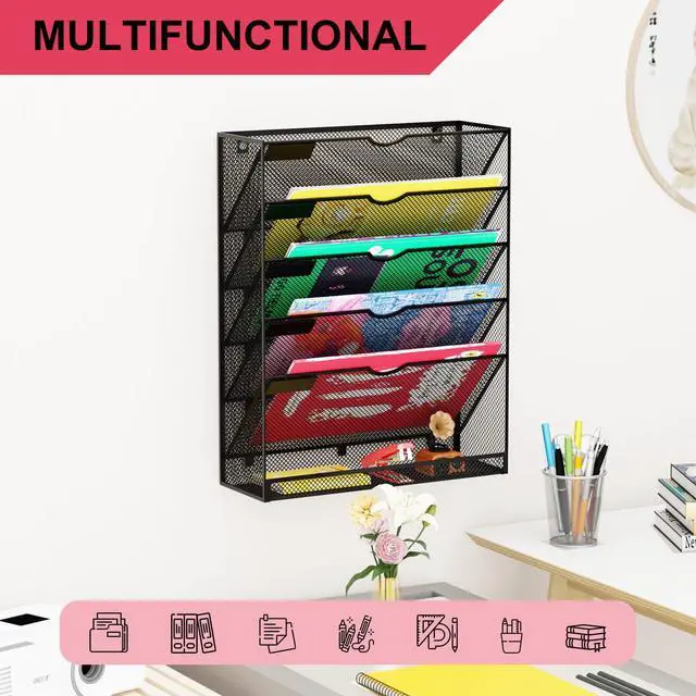 Alt view image 7 of 7 - 6-Tier Hanging File Organizer Office Cubicle Accessories for Work Organizer Wall Mount File Holder for Mails Folders Papers Magazine Organization, Black