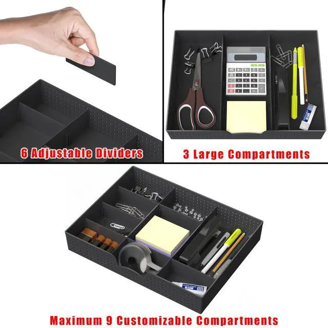 Alt view image 3 of 7 - Drawer Organizer Tray with 9 Adjustable Compartments, Black