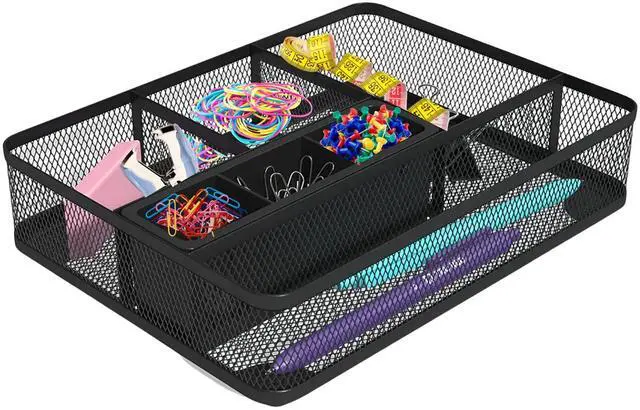 Main image of Mesh Collection Desk Drawer Organizer Tray, 7 Compartment, Matte Black