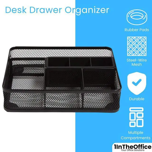Alt view image 2 of 6 - Mesh Collection Desk Drawer Organizer Tray, 7 Compartment, Matte Black