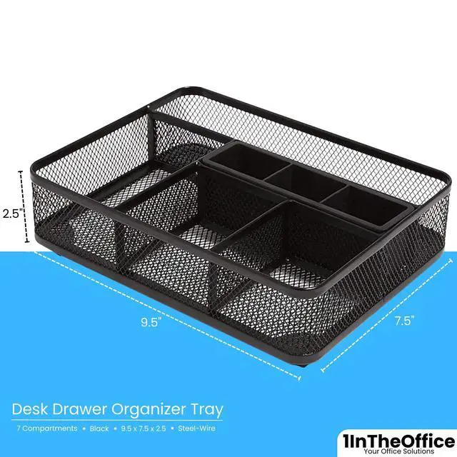 Alt view image 3 of 6 - Mesh Collection Desk Drawer Organizer Tray, 7 Compartment, Matte Black