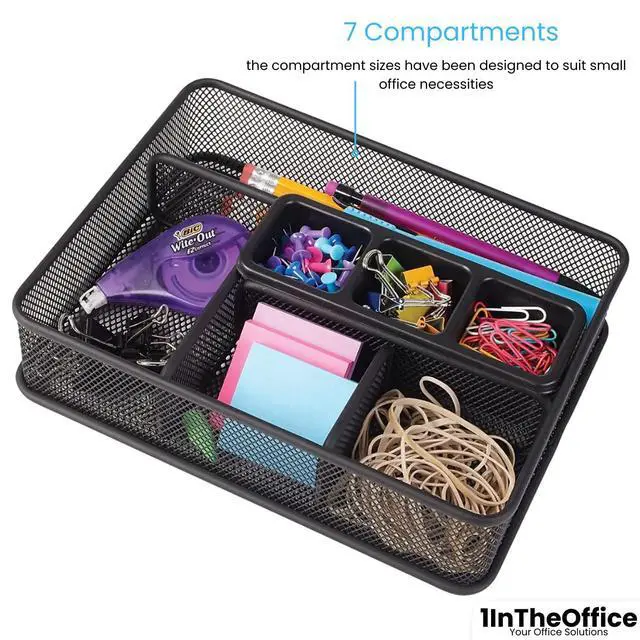 Alt view image 5 of 6 - Mesh Collection Desk Drawer Organizer Tray, 7 Compartment, Matte Black