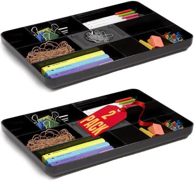 Main image of Desk Drawer Organizer Tray, Desk Drawer Tray, 13-Compartment, Black, 2 Pack