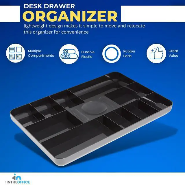 Alt view image 2 of 5 - Desk Drawer Organizer Tray, Desk Drawer Tray, 13-Compartment, Black, 2 Pack