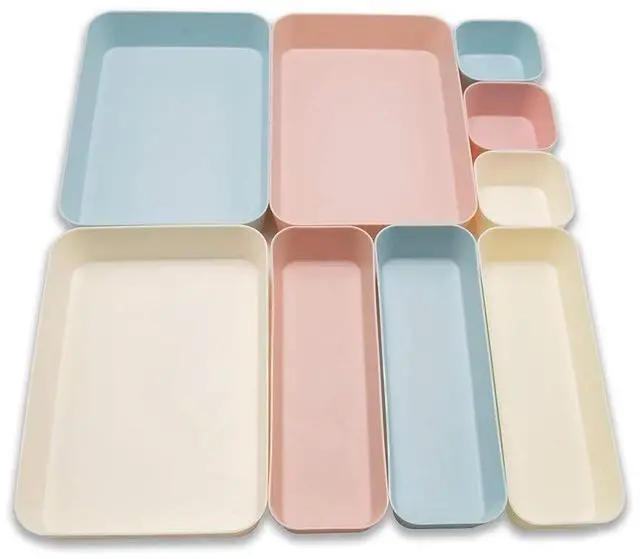 Main image of (9 Piece Set) Large Size Plastic Desk Drawer Organizers For Makeup Bathroom Office Kitchen Three Colors