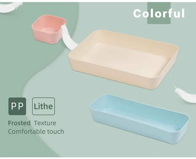 Alt view image 3 of 7 - (9 Piece Set) Large Size Plastic Desk Drawer Organizers For Makeup Bathroom Office Kitchen Three Colors