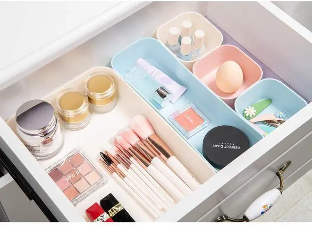 Alt view image 4 of 7 - (9 Piece Set) Large Size Plastic Desk Drawer Organizers For Makeup Bathroom Office Kitchen Three Colors
