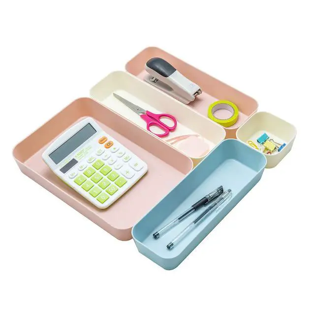 Alt view image 5 of 7 - (9 Piece Set) Large Size Plastic Desk Drawer Organizers For Makeup Bathroom Office Kitchen Three Colors