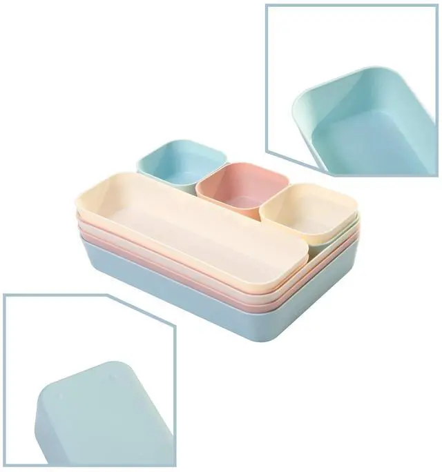 Alt view image 6 of 7 - (9 Piece Set) Large Size Plastic Desk Drawer Organizers For Makeup Bathroom Office Kitchen Three Colors
