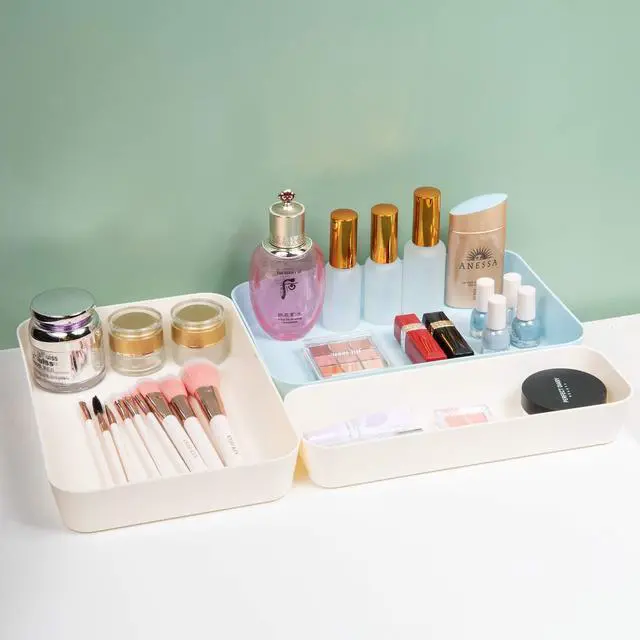 Alt view image 7 of 7 - (9 Piece Set) Large Size Plastic Desk Drawer Organizers For Makeup Bathroom Office Kitchen Three Colors