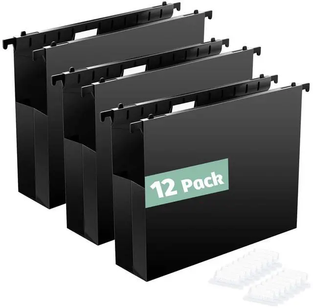 Main image of Extra Capacity Plastic Hanging File Folders,12 Pack Reinforced Hang Folders Letter Size,Accordian Pocket,Heavy Duty 2 Inch Expansion,Hard Hanging Folder Organizer for Office Home,Black
