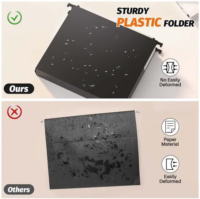 Alt view image 2 of 7 - Extra Capacity Plastic Hanging File Folders,12 Pack Reinforced Hang Folders Letter Size,Accordian Pocket,Heavy Duty 2 Inch Expansion,Hard Hanging Folder Organizer for Office Home,Black