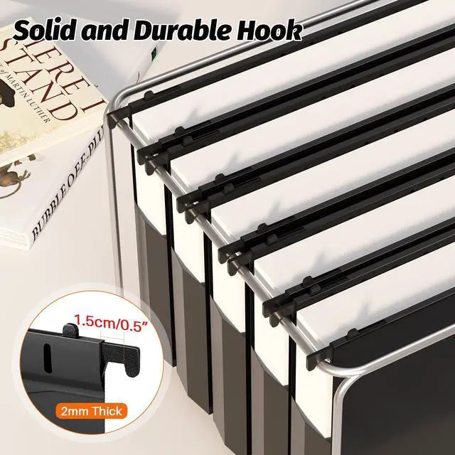 Alt view image 5 of 7 - Extra Capacity Plastic Hanging File Folders,12 Pack Reinforced Hang Folders Letter Size,Accordian Pocket,Heavy Duty 2 Inch Expansion,Hard Hanging Folder Organizer for Office Home,Black