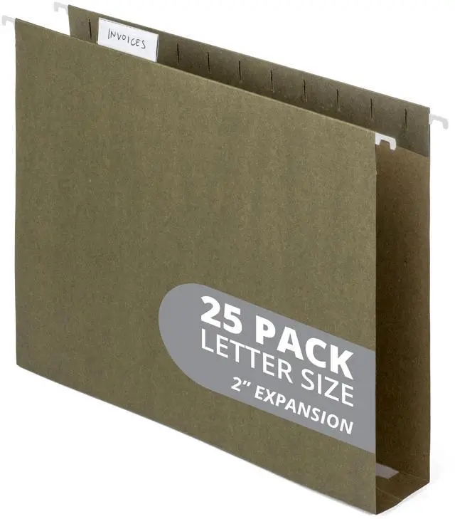 Main image of 25 Pack Extra Capacity Hanging File Folders Letter Size, Expandable Hanging File Folders, Heavy Duty 2 Inch Expansion, Designed for Wide, Bulky Files and Charts