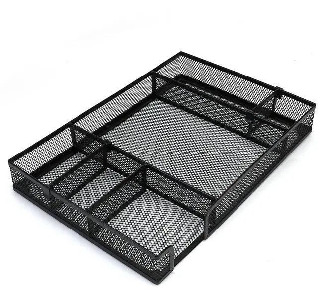 Main image of Desk Drawer Organizer Tray with Adjustable Compartments, 6 Grid Metal Mesh Drawer, Multi-use Desk Organizer Storage Box Set for Office,Home,School Supplies, 12.6X9X1.9 inch