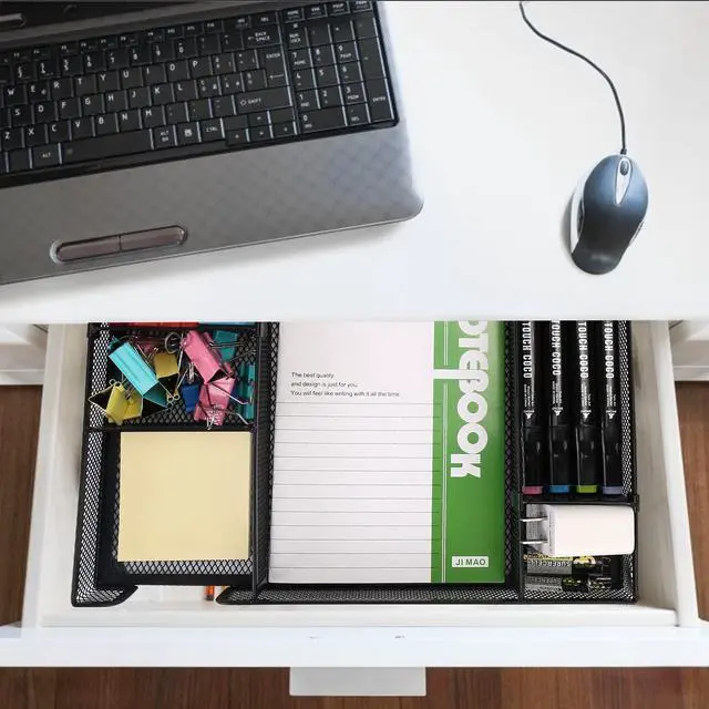 Alt view image 2 of 7 - Desk Drawer Organizer Tray with Adjustable Compartments, 6 Grid Metal Mesh Drawer, Multi-use Desk Organizer Storage Box Set for Office,Home,School Supplies, 12.6X9X1.9 inch
