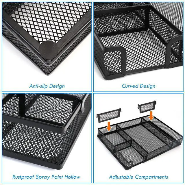 Alt view image 3 of 7 - Desk Drawer Organizer Tray with Adjustable Compartments, 6 Grid Metal Mesh Drawer, Multi-use Desk Organizer Storage Box Set for Office,Home,School Supplies, 12.6X9X1.9 inch
