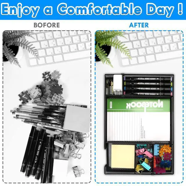 Alt view image 6 of 7 - Desk Drawer Organizer Tray with Adjustable Compartments, 6 Grid Metal Mesh Drawer, Multi-use Desk Organizer Storage Box Set for Office,Home,School Supplies, 12.6X9X1.9 inch