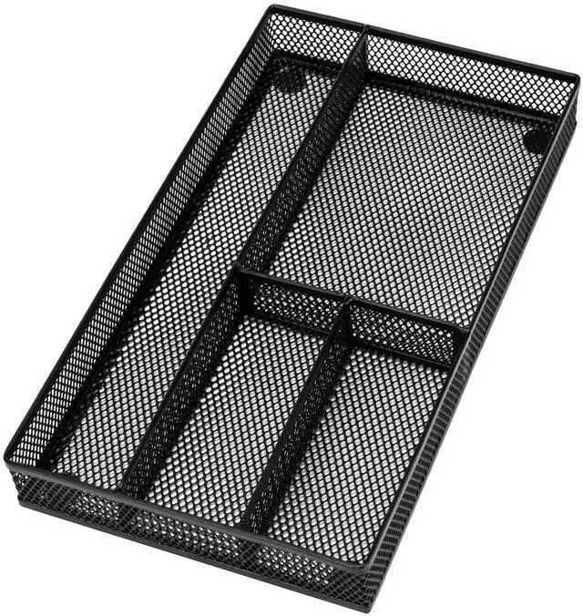 Main image of Desk Drawer Organizer Tray,Drawer Organizer for Office and Home,Desk Organizer with Drawers,4 Compartments,Non-Slip Desk Organizers and Accessories for Stationery Makeup School (Black)