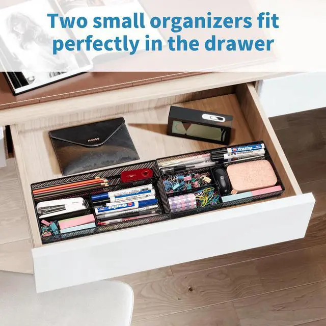 Alt view image 3 of 6 - Desk Drawer Organizer Tray,Drawer Organizer for Office and Home,Desk Organizer with Drawers,4 Compartments,Non-Slip Desk Organizers and Accessories for Stationery Makeup School (Black)