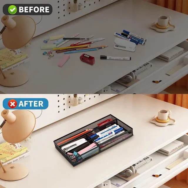 Alt view image 6 of 6 - Desk Drawer Organizer Tray,Drawer Organizer for Office and Home,Desk Organizer with Drawers,4 Compartments,Non-Slip Desk Organizers and Accessories for Stationery Makeup School (Black)