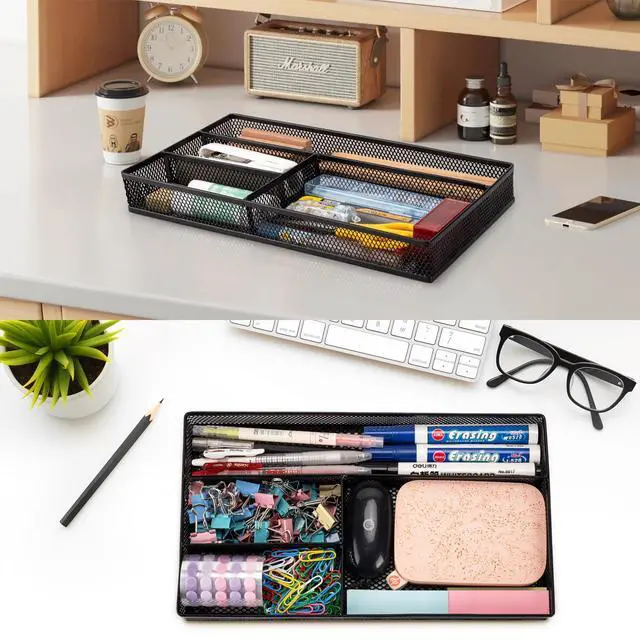 Alt view image 4 of 6 - Desk Drawer Organizer Tray,Drawer Organizer for Office and Home,Desk Organizer with Drawers,4 Compartments,Non-Slip Desk Organizers and Accessories for Stationery Makeup School (Black)