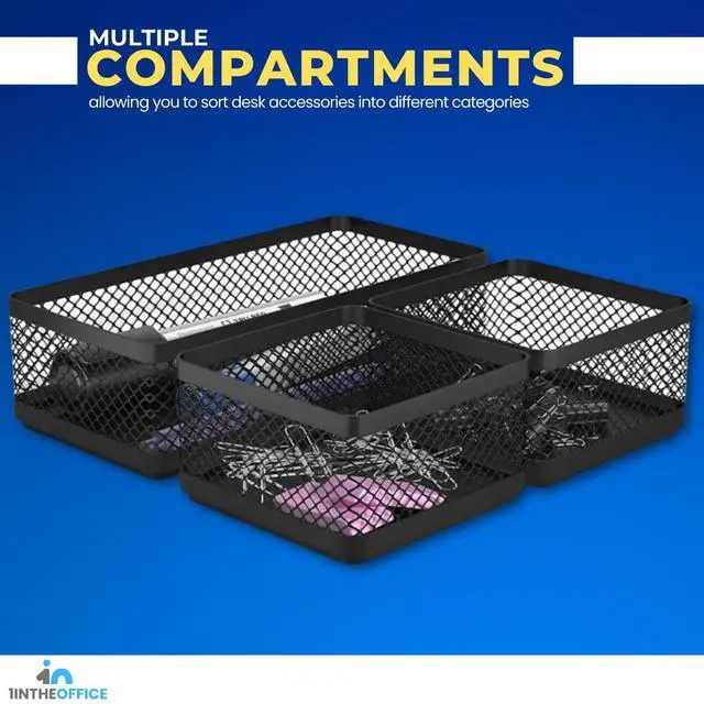 Alt view image 3 of 6 - Mesh Collection Desk Drawer Organizer Tray 3 Compartment - Stackable, Matte Black