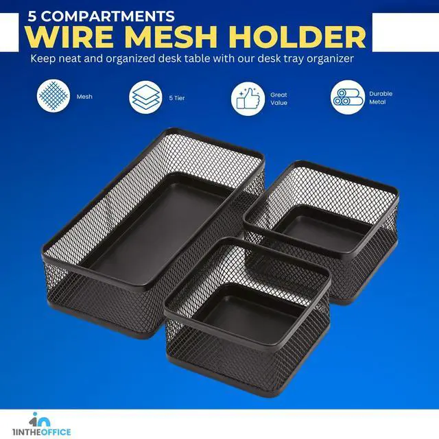 Alt view image 2 of 6 - Mesh Collection Desk Drawer Organizer Tray 3 Compartment - Stackable, Matte Black