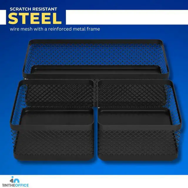 Alt view image 4 of 6 - Mesh Collection Desk Drawer Organizer Tray 3 Compartment - Stackable, Matte Black
