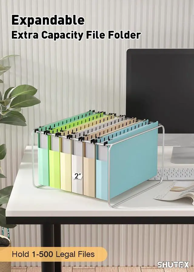 Alt view image 4 of 7 - Extra Capacity Plastic Hanging File Folders,12 Pack Reinforced Expanding Hang Folder Legal Size,Accordian Pocket,Heavy Duty 2 Inch Expansion,Hanging Folder Organizer for Office Home, Pastel