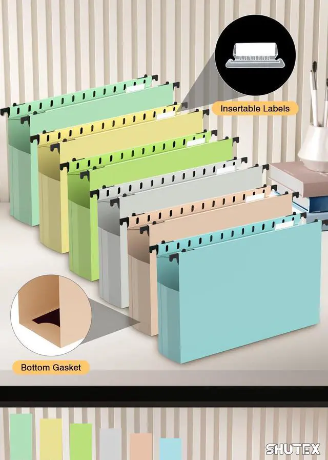 Alt view image 5 of 7 - Extra Capacity Plastic Hanging File Folders,12 Pack Reinforced Expanding Hang Folder Legal Size,Accordian Pocket,Heavy Duty 2 Inch Expansion,Hanging Folder Organizer for Office Home, Pastel