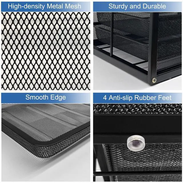 Alt view image 3 of 7 - Mesh Desk Organizer with 4 Tier Sliding Drawers, Office Supplies Desktop Organizers and Accessories Stationery Storage, Paper Sorter, File Binder Organizer for Home Office School,Black