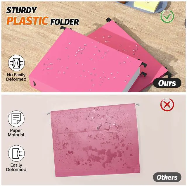 Alt view image 2 of 6 - Extra Capacity Plastic Hanging File Folder, 12 Pack Reinforced Hang Folders Letter Size, Heavy Duty 2 Inch Expansion Filing Cabinet Folders for Bulk Files, Medical Charts, Assorted Colors