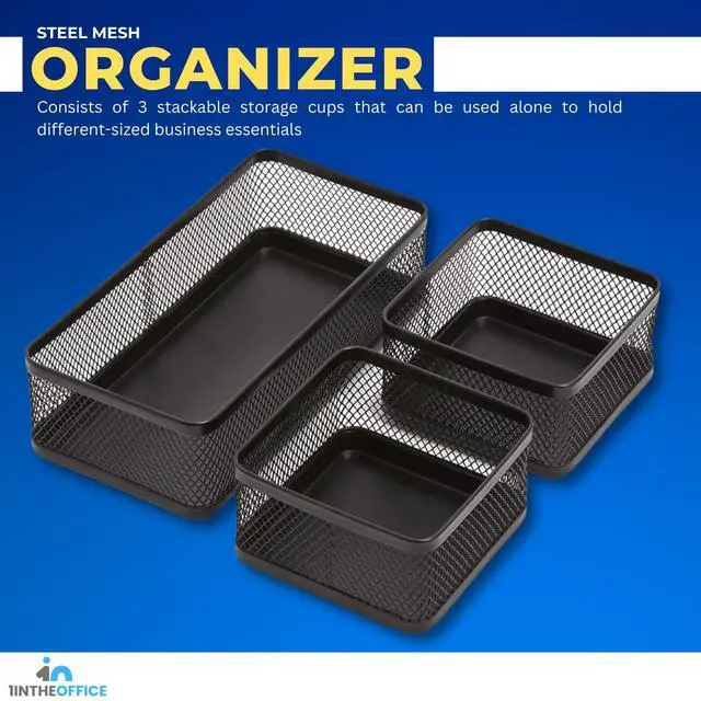 Alt view image 5 of 6 - Mesh Collection Desk Drawer Organizer Tray 3 Compartment - Stackable, Matte Black