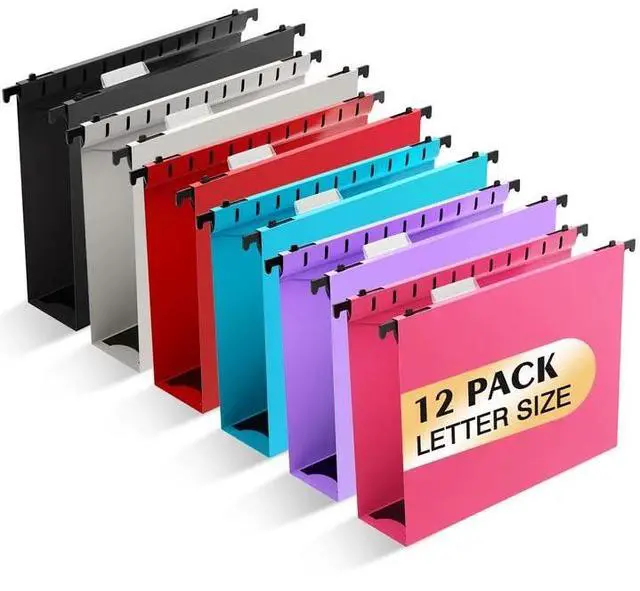 Main image of Extra Capacity Plastic Hanging File Folder, 12 Pack Reinforced Hang Folders Letter Size, Heavy Duty 2 Inch Expansion Filing Cabinet Folders for Bulk Files, Medical Charts, Assorted Colors