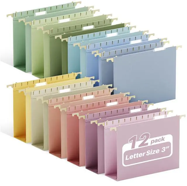 Main image of Plastic Hanging File Folders 12 Pack, Expandable Letter Size 3 Inch File Folders with 1/5 Cut Tabs, Heavy Duty Hanging Folders Filing Cabinet, Stay Organized for Home and Office Bulk File