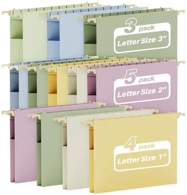Main image of Plastic Hanging File Folders, 12 Pack Letter Size Hanging Folders with Heavy Duty 1 2 3 Inch Expansion, Expandable Hanging File Folder Organizers for Filling Cabniet - Insertable 1/5-Cut Tabs