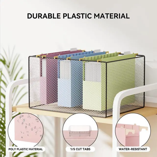 Alt view image 2 of 4 - Plastic Hanging File Folders, 12 Pack Letter Size Hanging Folders with Heavy Duty 1 2 3 Inch Expansion, Expandable Hanging File Folder Organizers for Filling Cabniet - Insertable 1/5-Cut Tabs