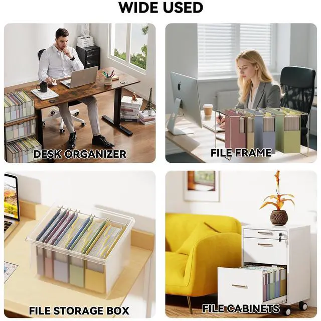 Alt view image 3 of 4 - Plastic Hanging File Folders, 12 Pack Letter Size Hanging Folders with Heavy Duty 1 2 3 Inch Expansion, Expandable Hanging File Folder Organizers for Filling Cabniet - Insertable 1/5-Cut Tabs